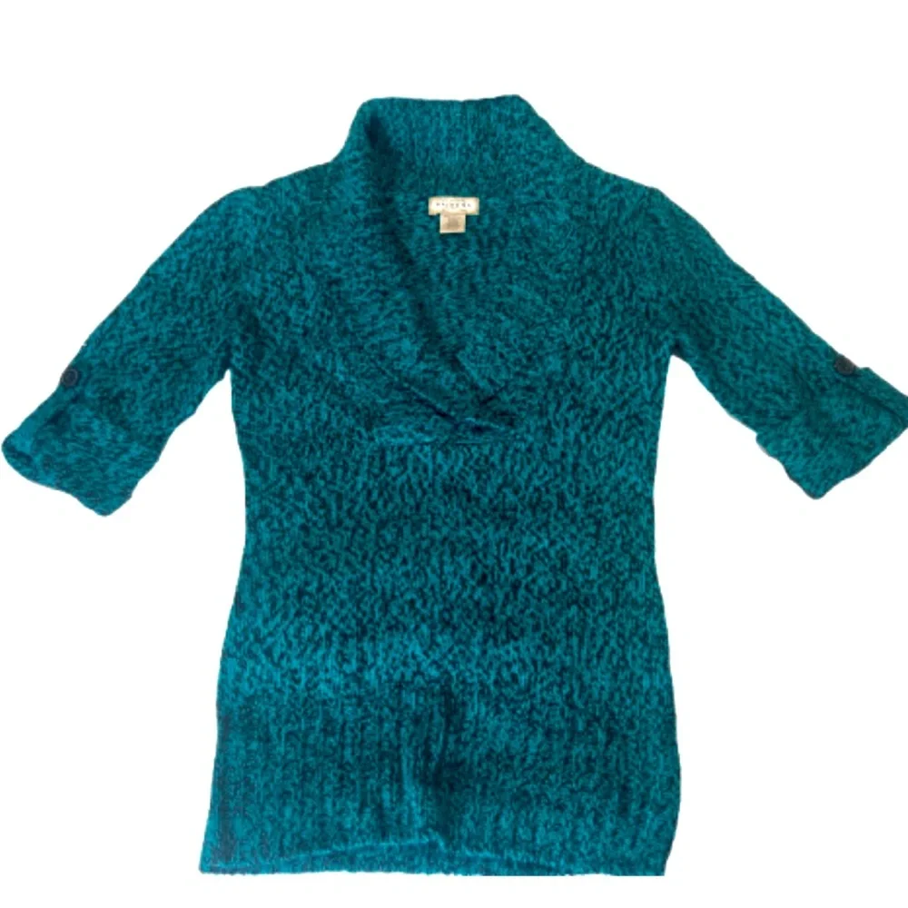 Arizona Jean Company Sweater  3/4 sleeves Green V neck knit  Neck Stretch small‎